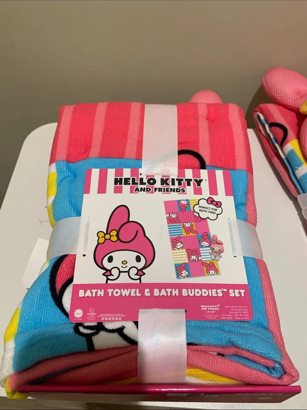 2 Hello Kitty Pink & White Bath Towel Plush Duo